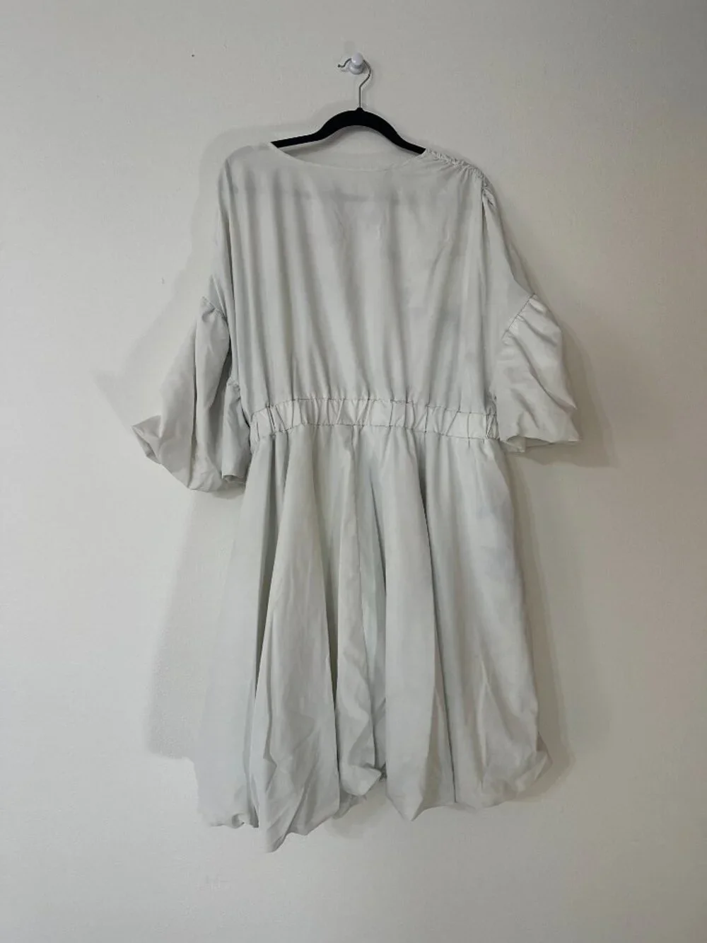 Amazon White Deep V-Neck Elastic Waist Bubble Hem Mini Dress
